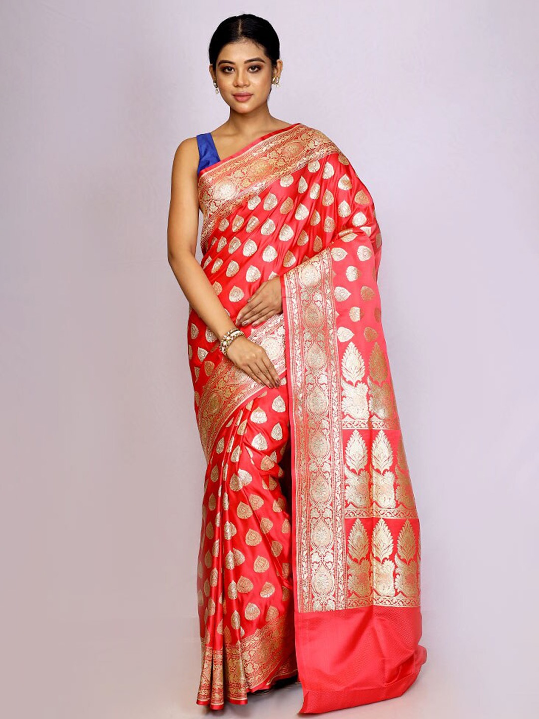 

AllSilks Floral Woven Design Zari Banarasi Saree, Pink