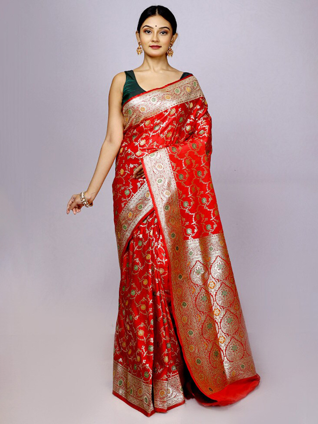 

AllSilks Woven Design Zari Silk Blend Banarasi Saree, Red