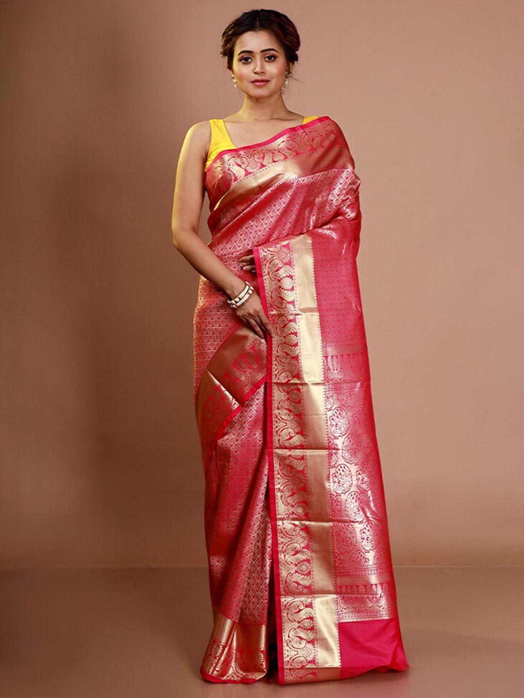 

AllSilks Ethnic Woven Design Zari Kanjeevaram Saree, Pink