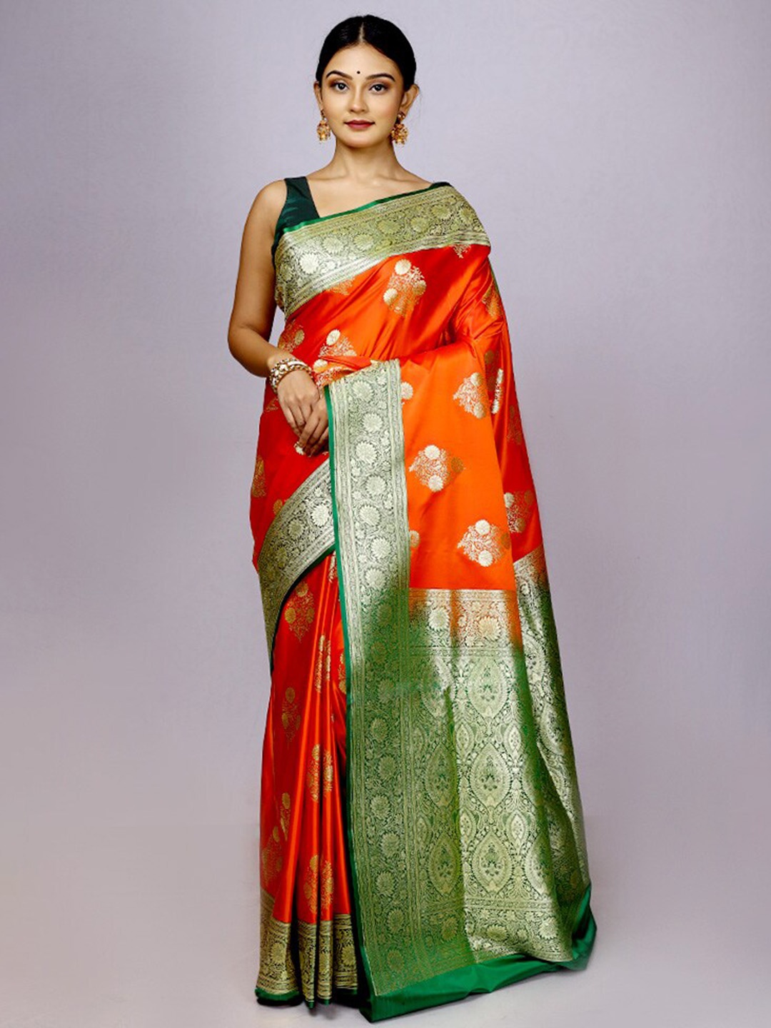 

AllSilks Ethnic Motifs Woven Design Zari Banarasi Saree, Orange
