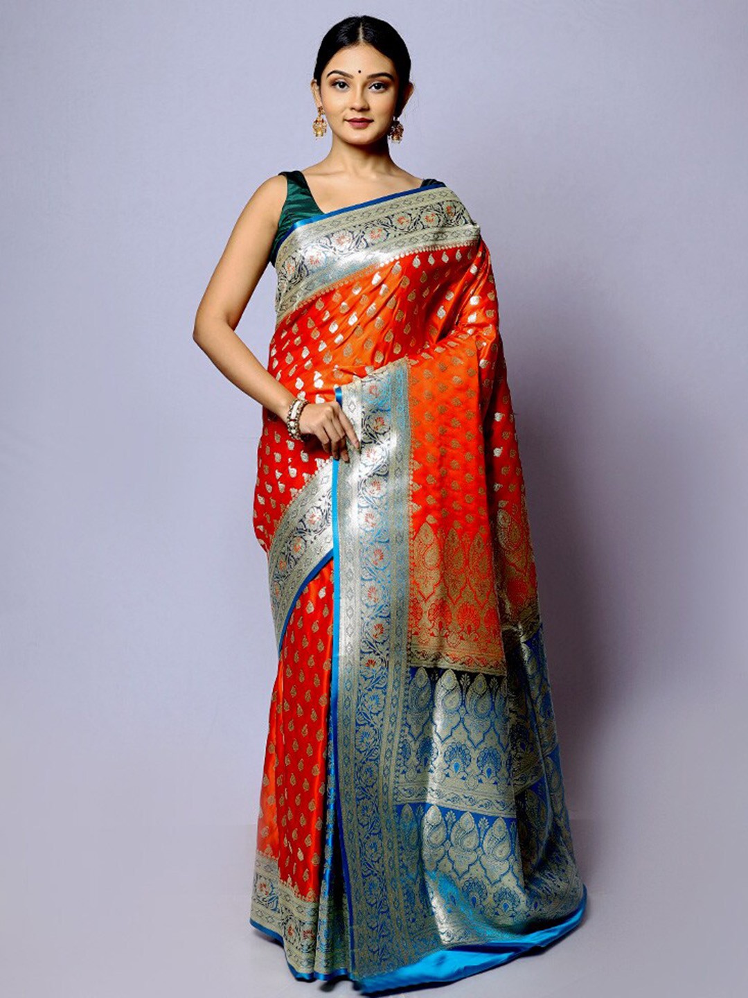

AllSilks Paisley Woven Design Zari Banarasi Saree, Orange