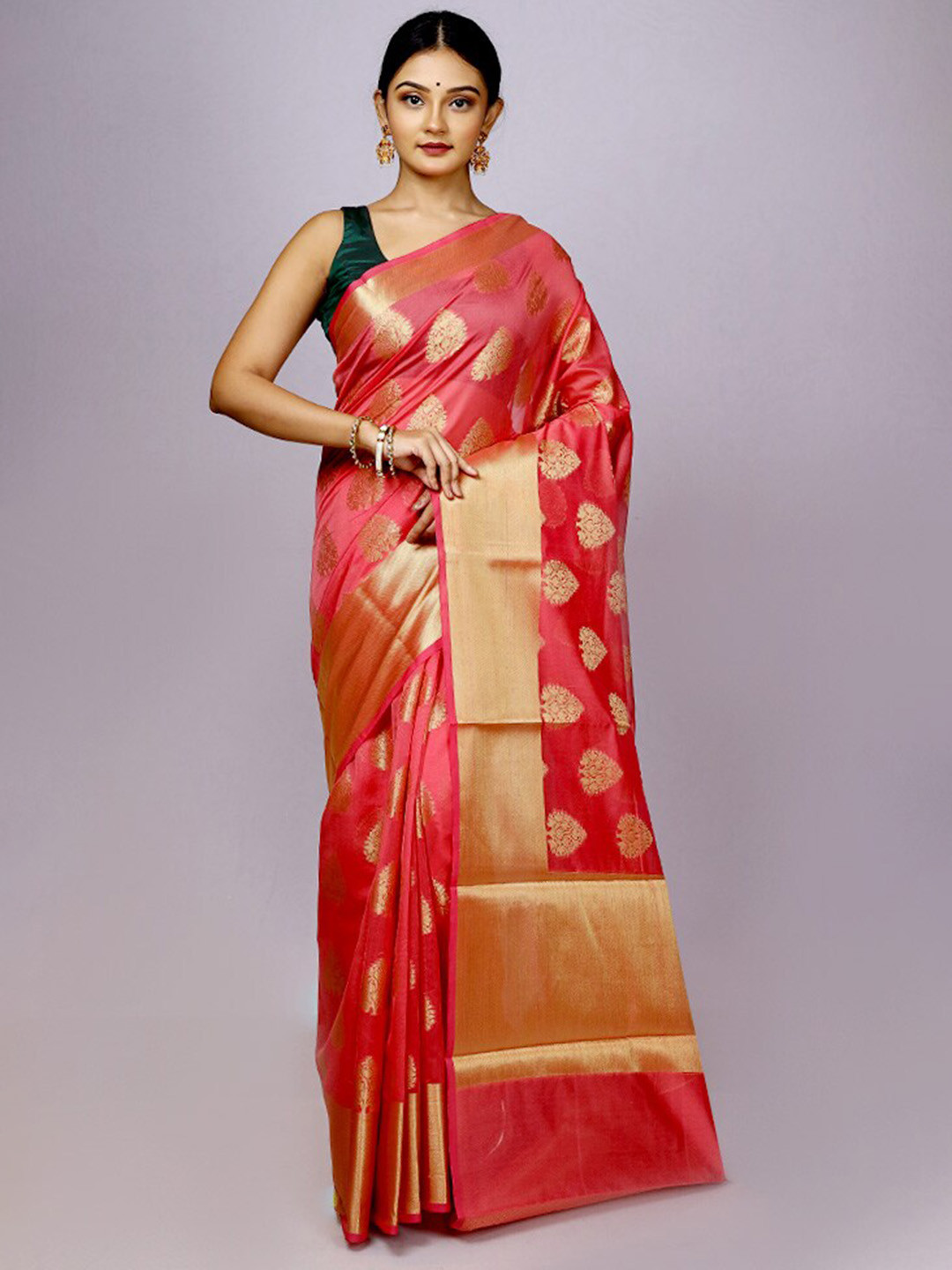 

AllSilks Woven Design Zari Silk Cotton Saree, Pink