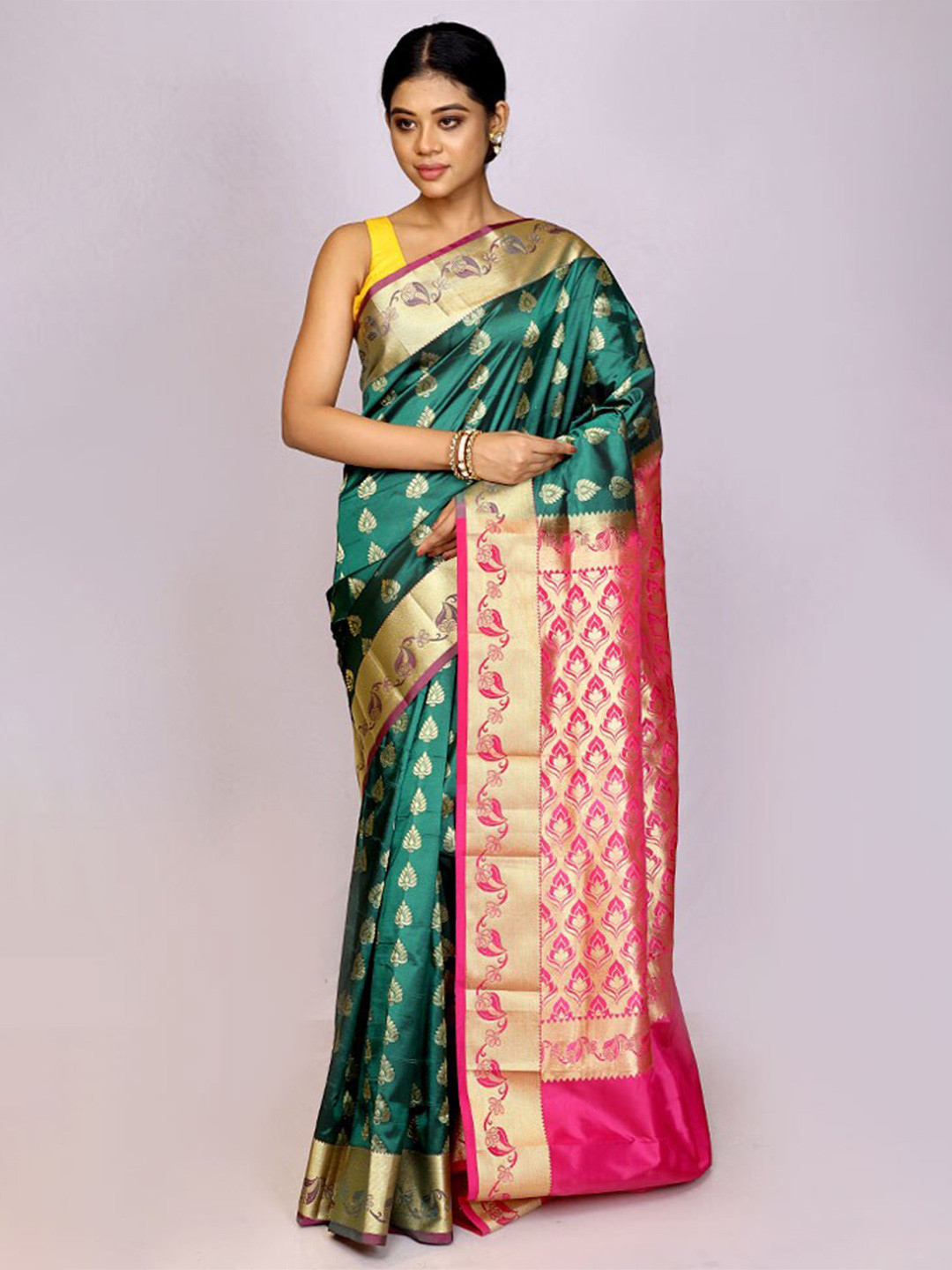 

AllSilks Woven Design Zari Kanjeevaram Saree, Green