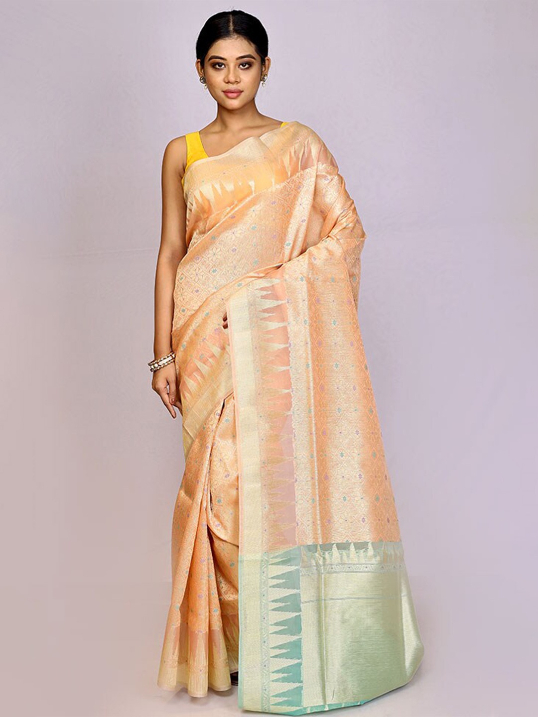 

AllSilks Woven Design Zari Silk Cotton Saree, Cream