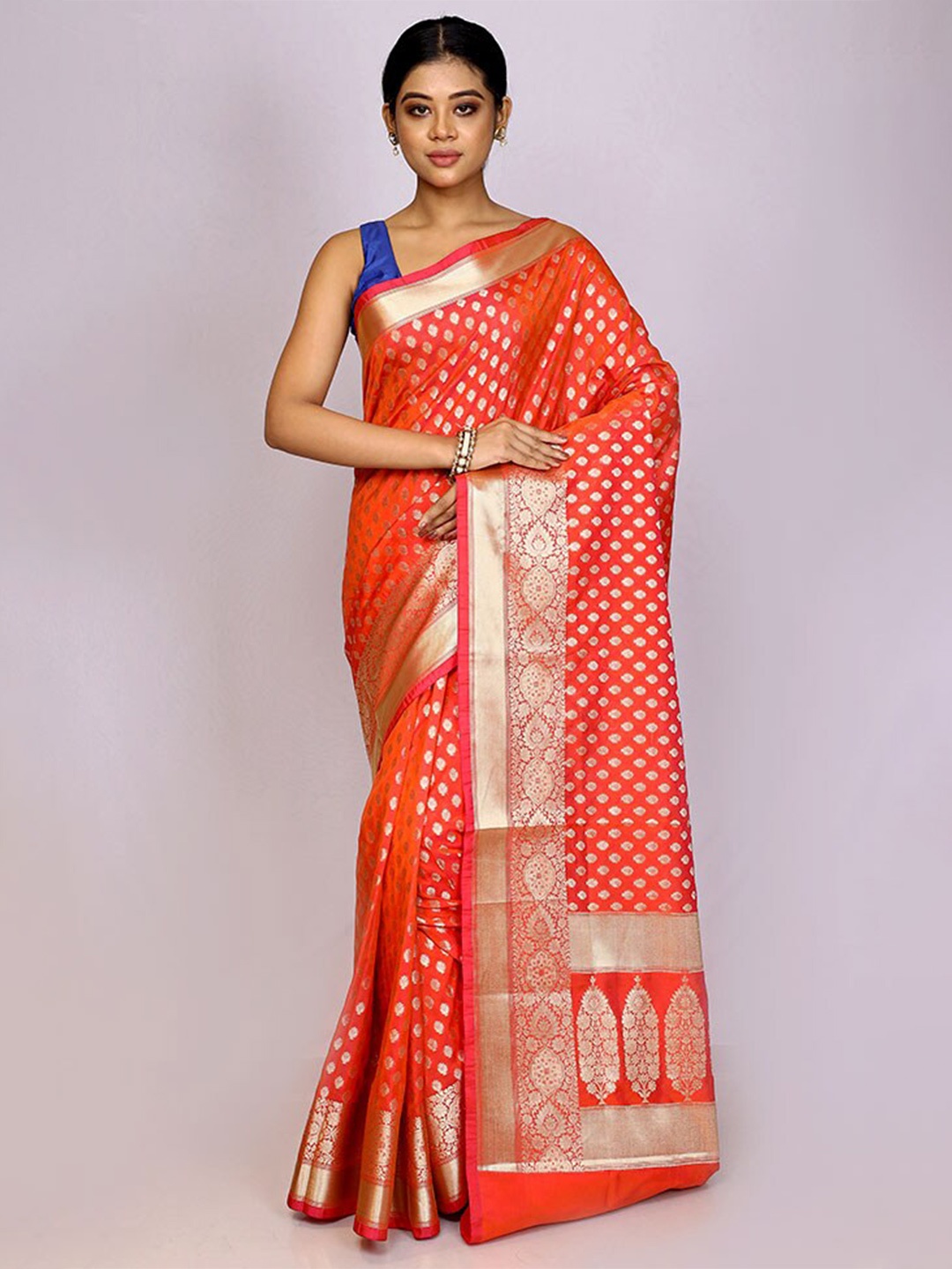 

AllSilks Ethnic Motifs Woven Design Zari Silk Blend Saree, Orange