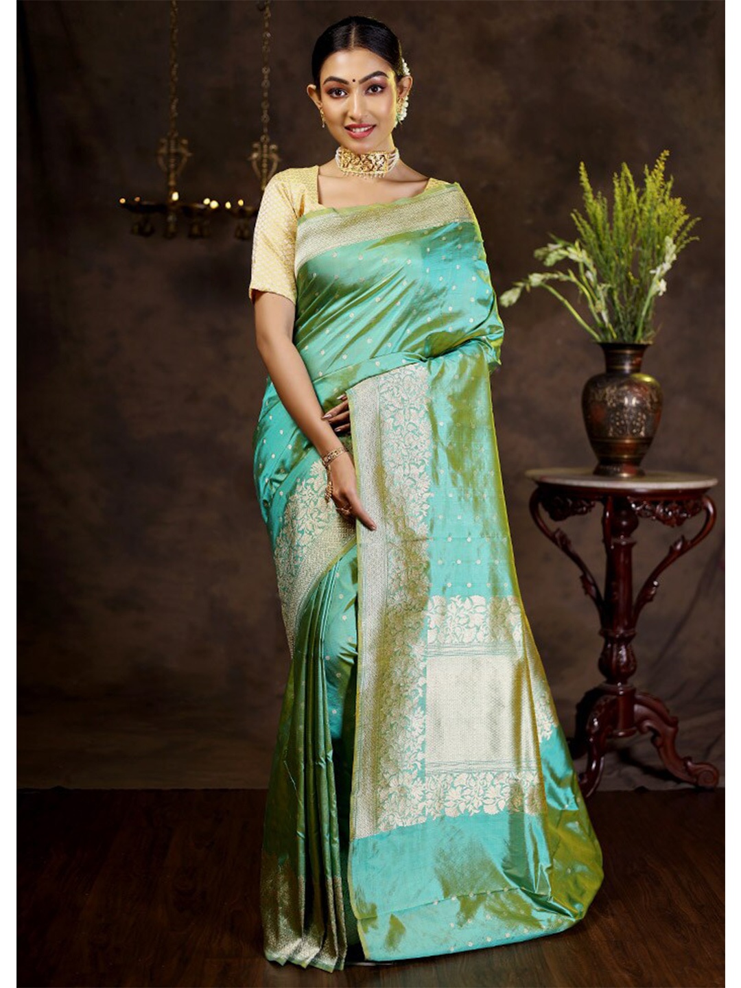 

AllSilks Woven Design Zari Pure Silk Saree, Green