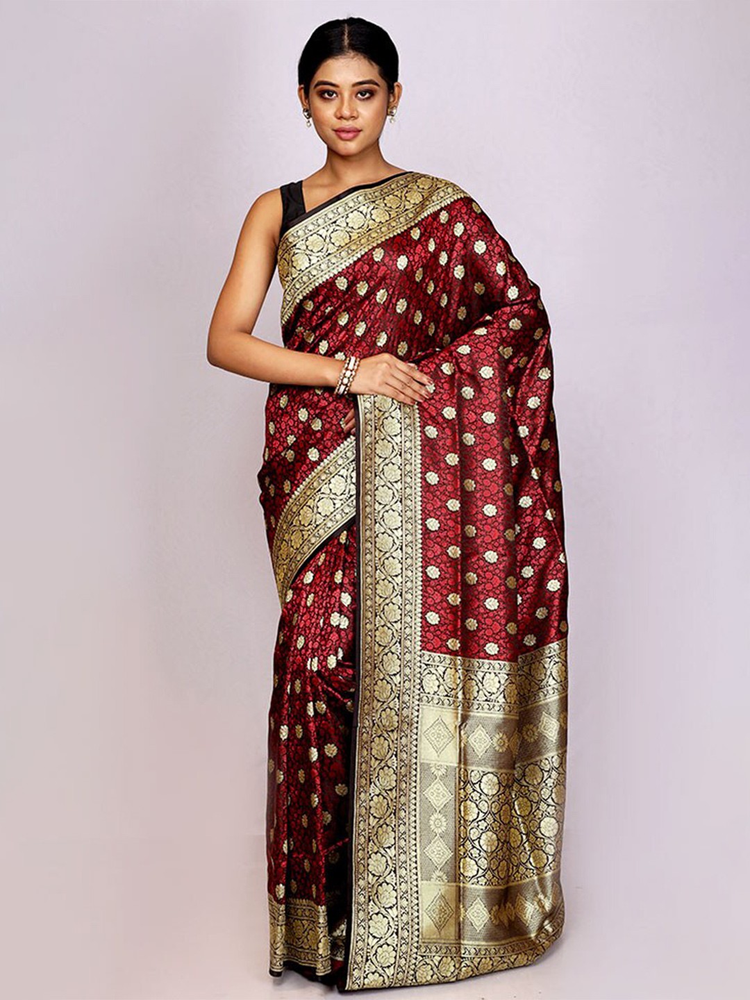 

AllSilks Woven Design Zari Silk Blend Banarasi Saree, Maroon
