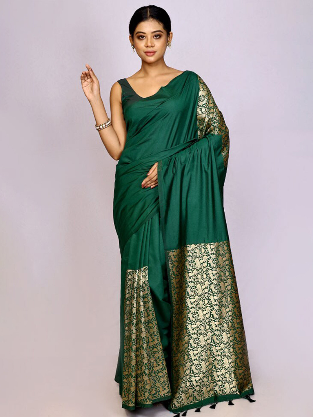

AllSilks Zari Silk Blend Saree, Green