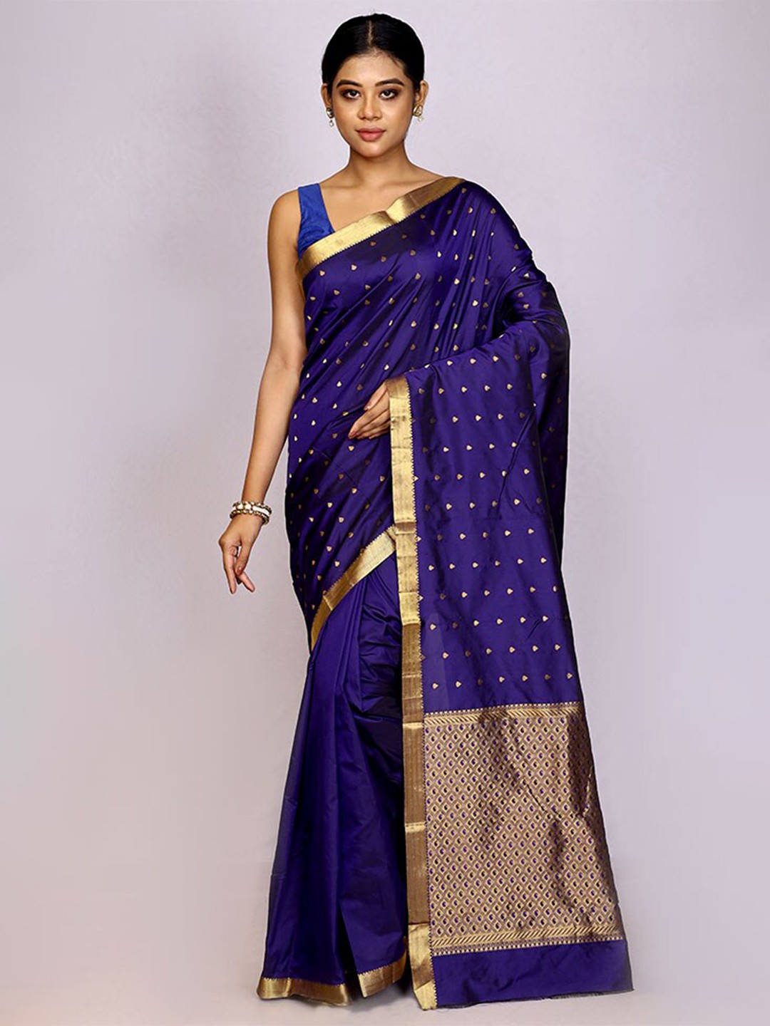 

AllSilks Woven Design Zari Silk Blend Kanjeevaram Saree, Blue