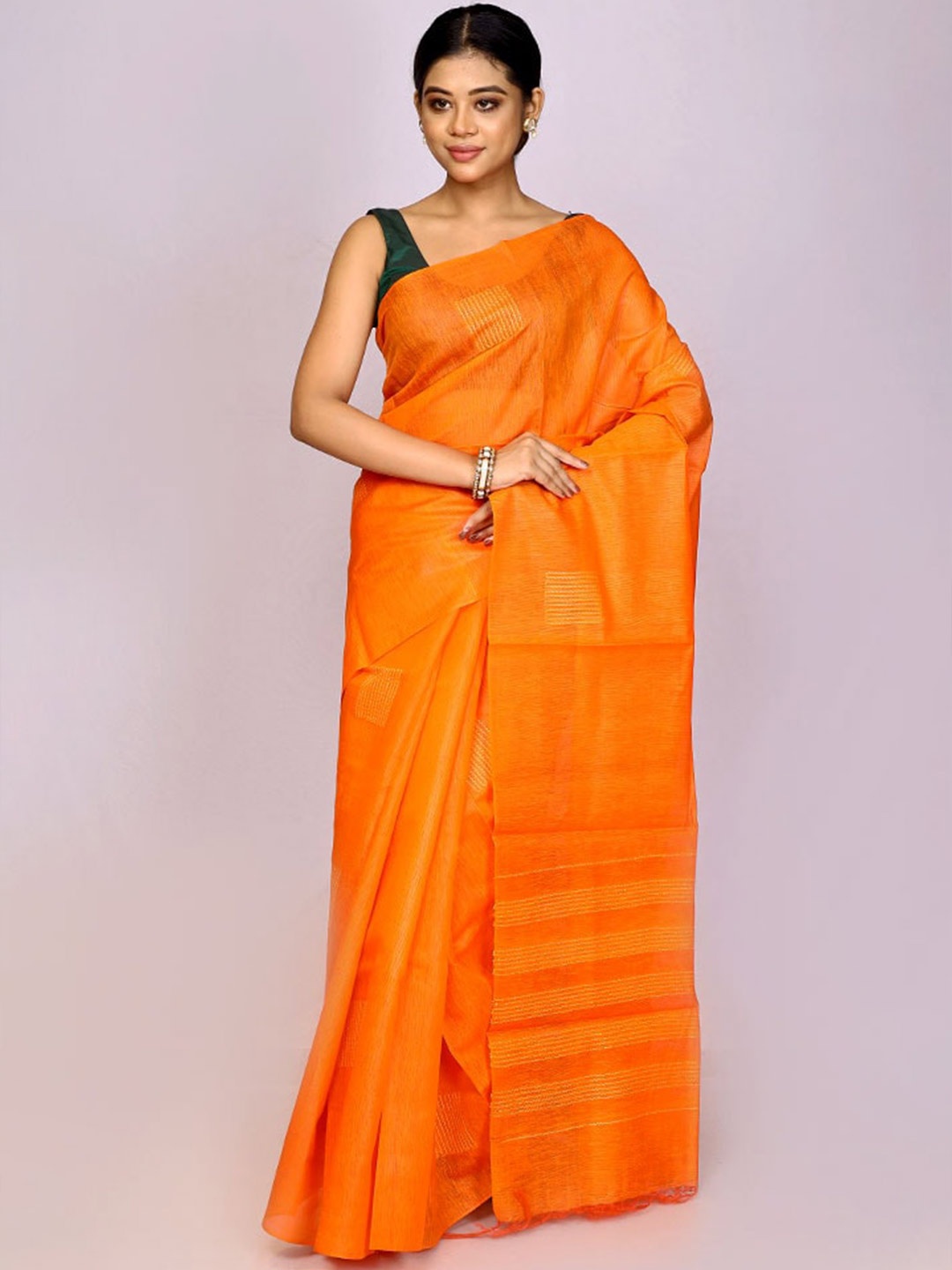 

AllSilks Geometric Woven Design Zari Tussar Saree, Orange