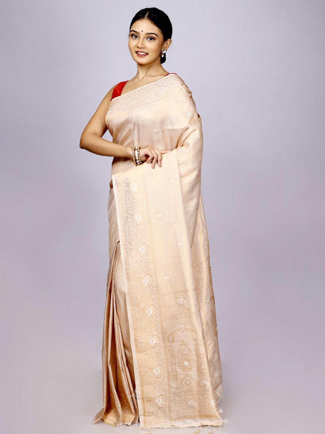 

AllSilks Ethnic Motif Woven Design Zari Saree, Cream