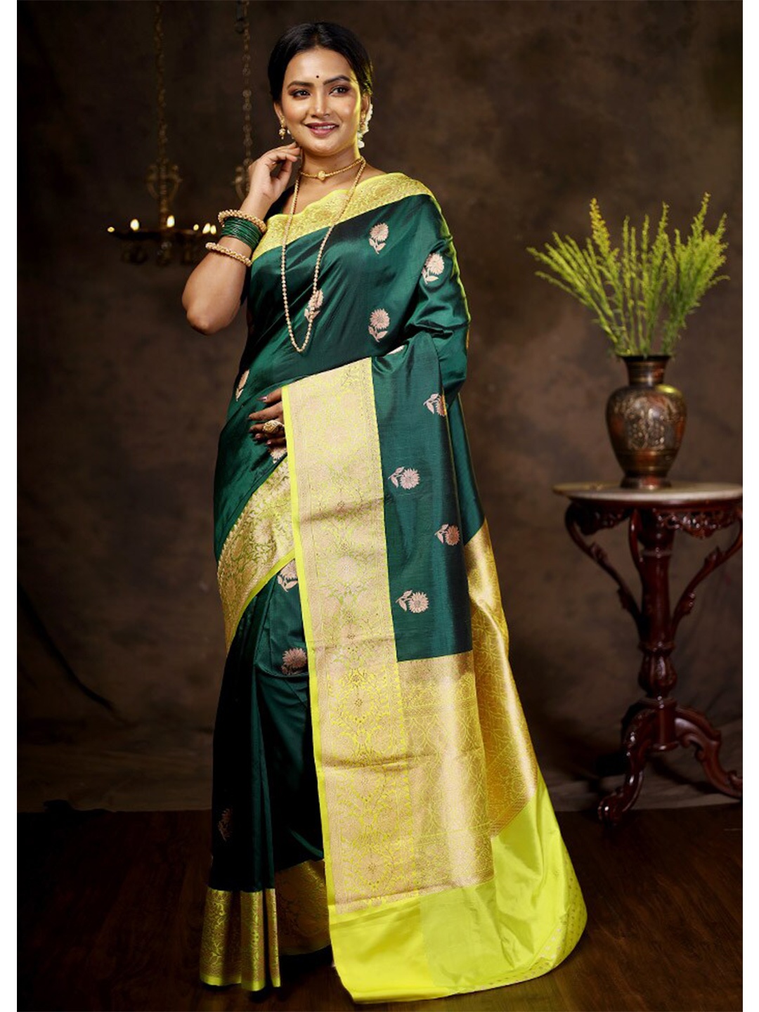 

AllSilks Ethnic Motifs Woven Design Zari Pure Silk Saree, Teal
