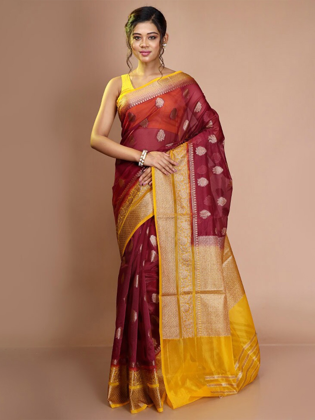 

AllSilks Woven Design Zari Organza Saree, Maroon