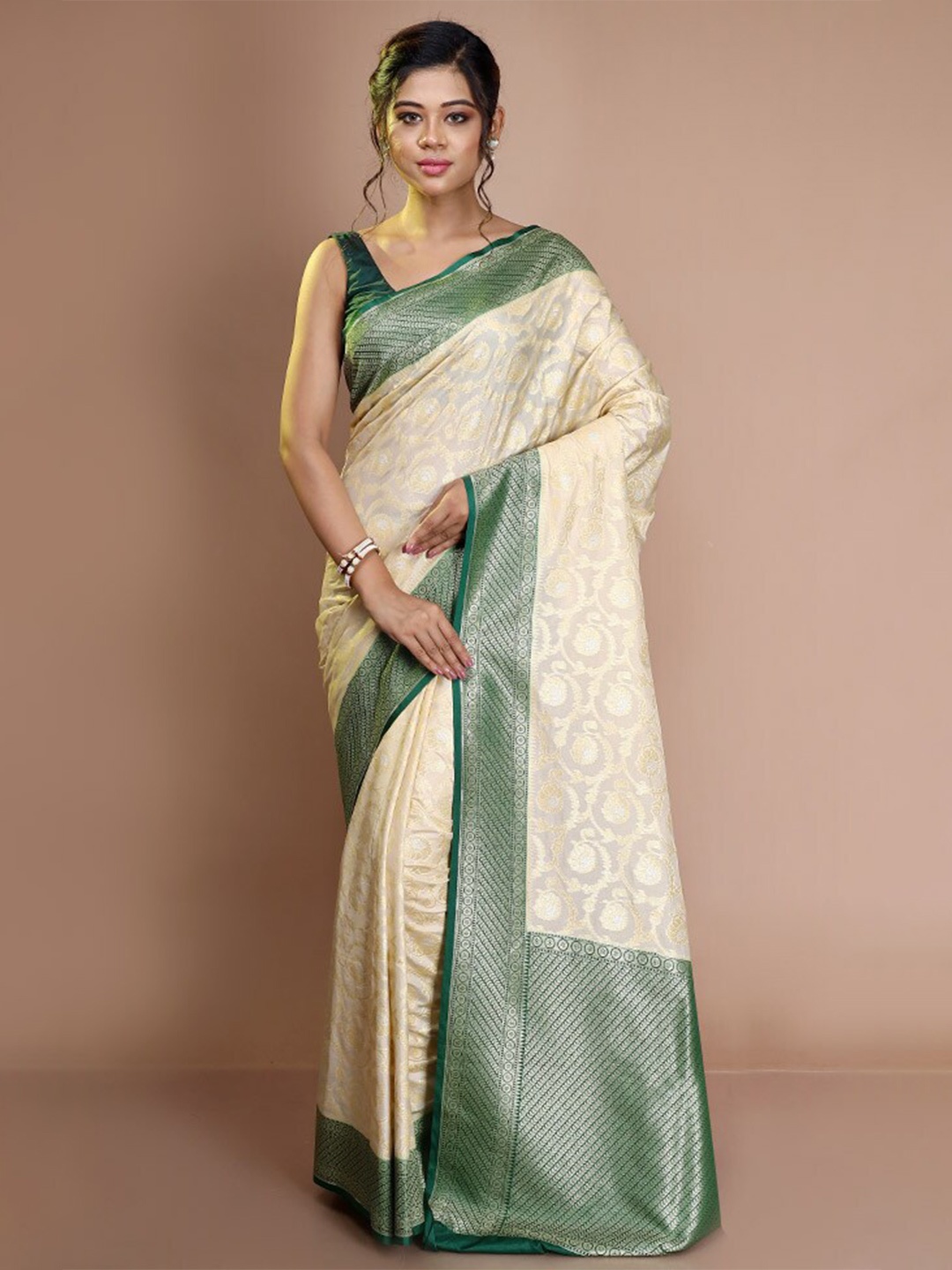 

AllSilks Ethnic Motifs Woven Design Zari Saree, Cream