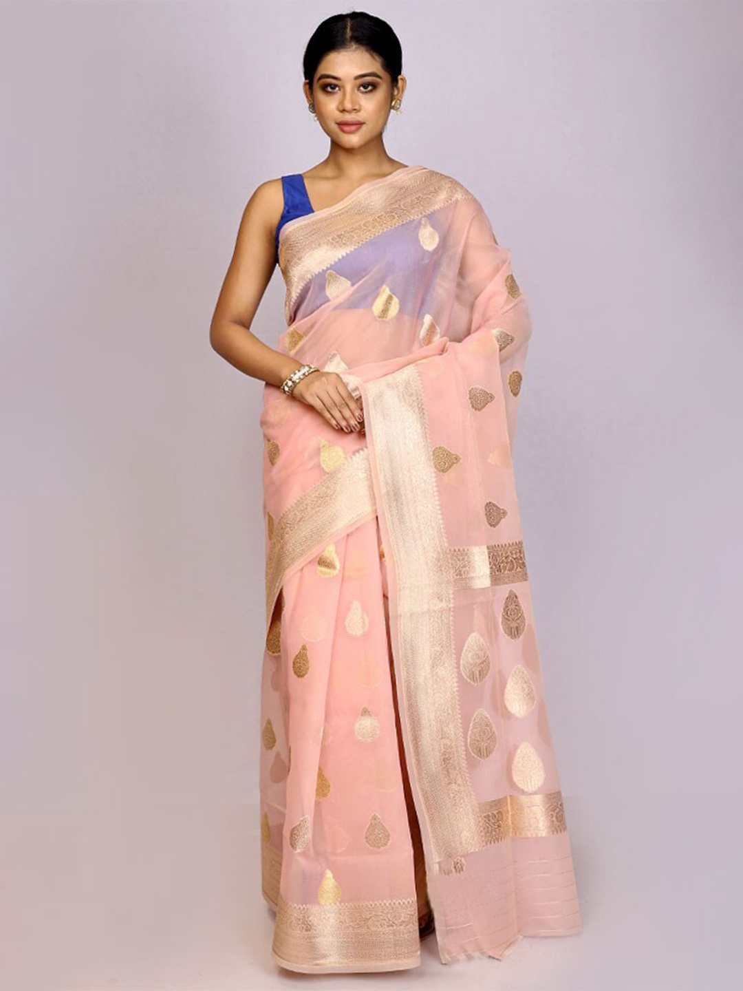 

AllSilks Ethnic Woven Design Zari Silk Cotton Saree, Pink