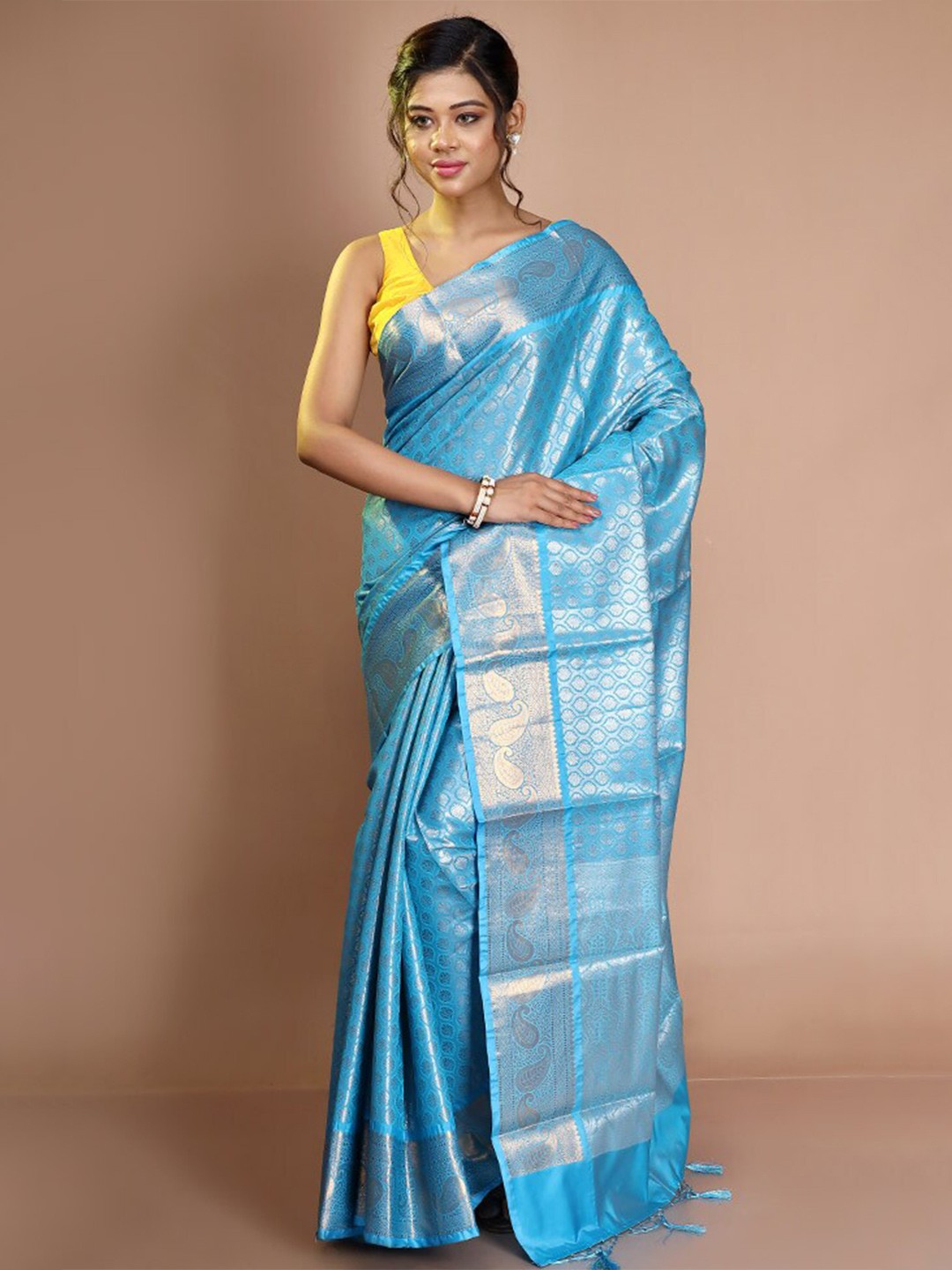 

AllSilks Woven Design Zari Silk Cotton Saree, Blue