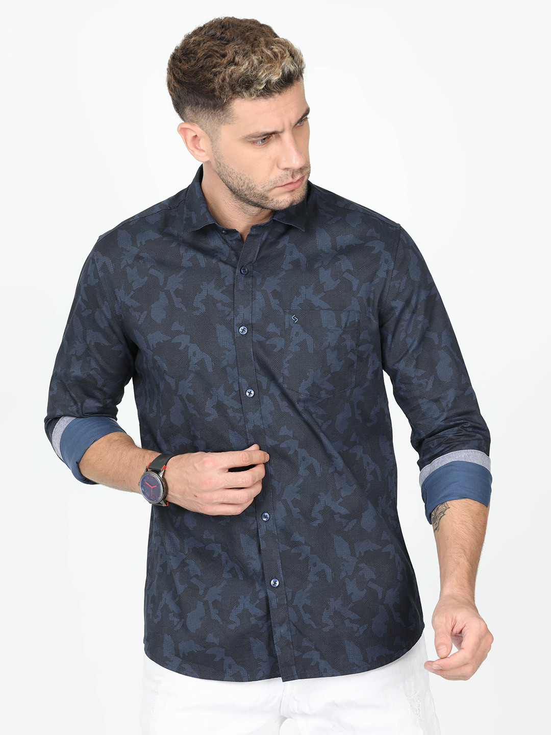

Classic Polo India Slim Abstract Printed Cotton Casual Shirt, Blue
