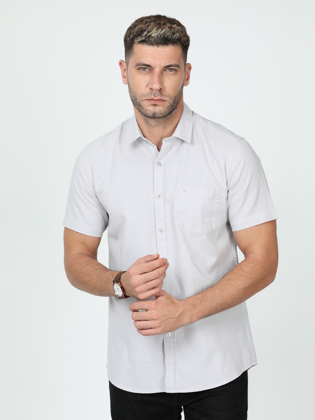 

Classic Polo India Slim Spread Collar Cotton Linen Casual Shirt, White