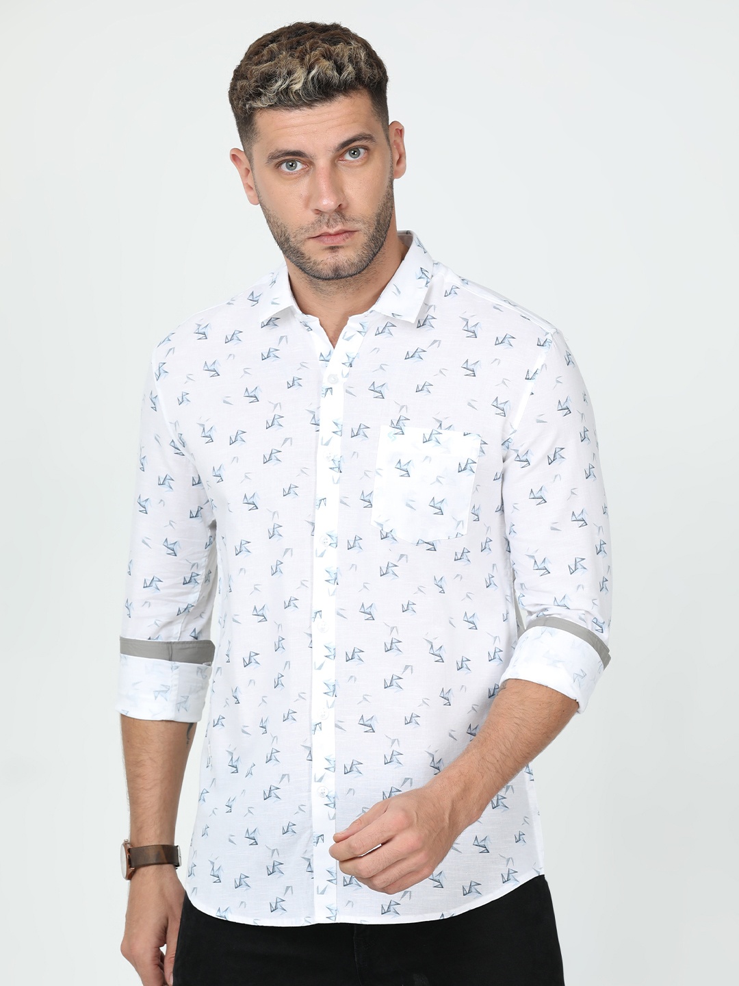 

Classic Polo India Slim Conversational Printed Cotton Casual Shirt, White