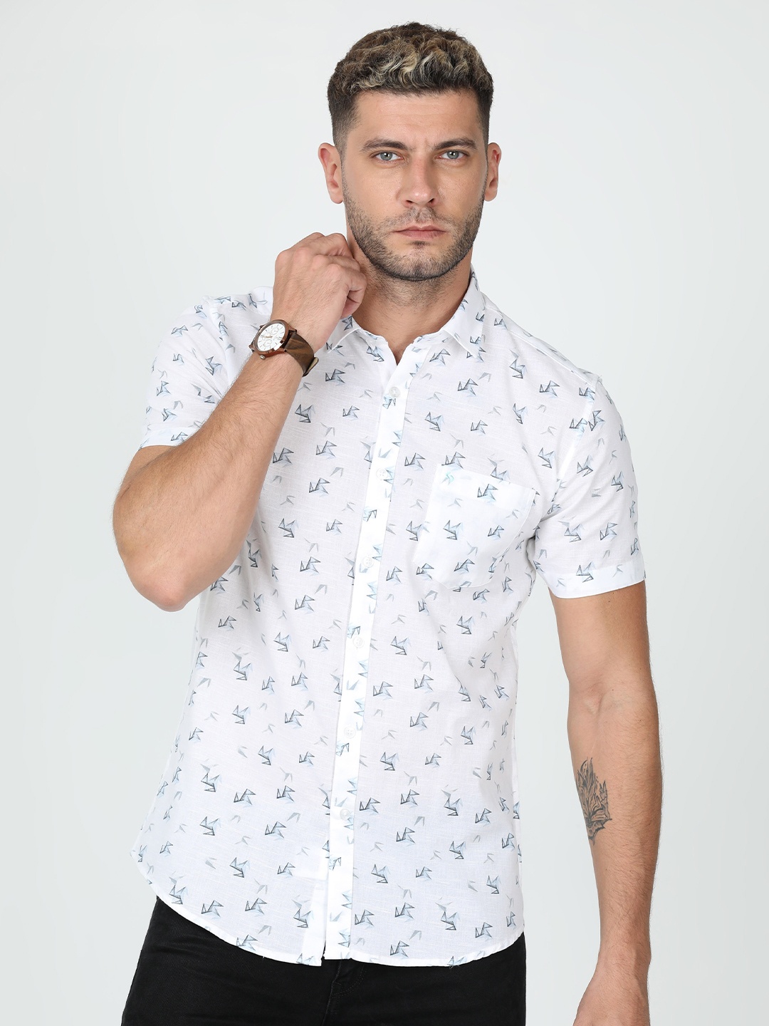 

Classic Polo India Slim Abstract Printed Cotton Casual Shirt, White