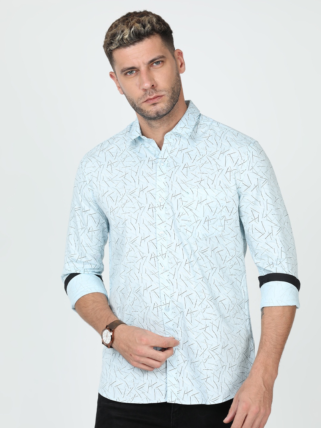 

Classic Polo Men Slim Fit Printed Cotton Casual Shirt, Blue