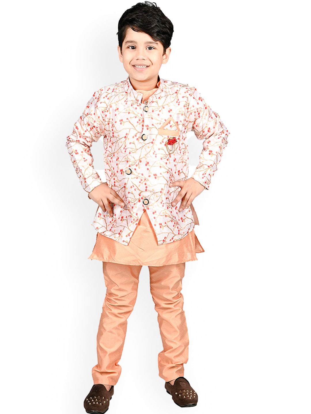 

BAESD Boys Band Collar Kurta & Pyjama With Jacket, Peach