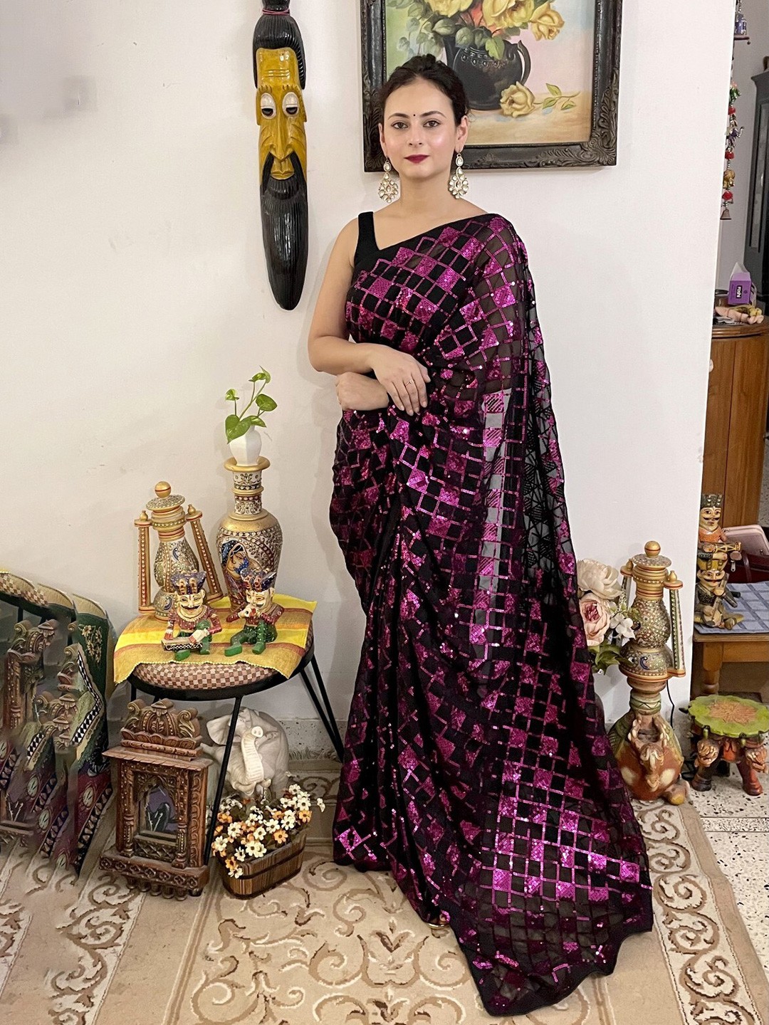

Mitera Purple & Black Embellished Sequinned Saree