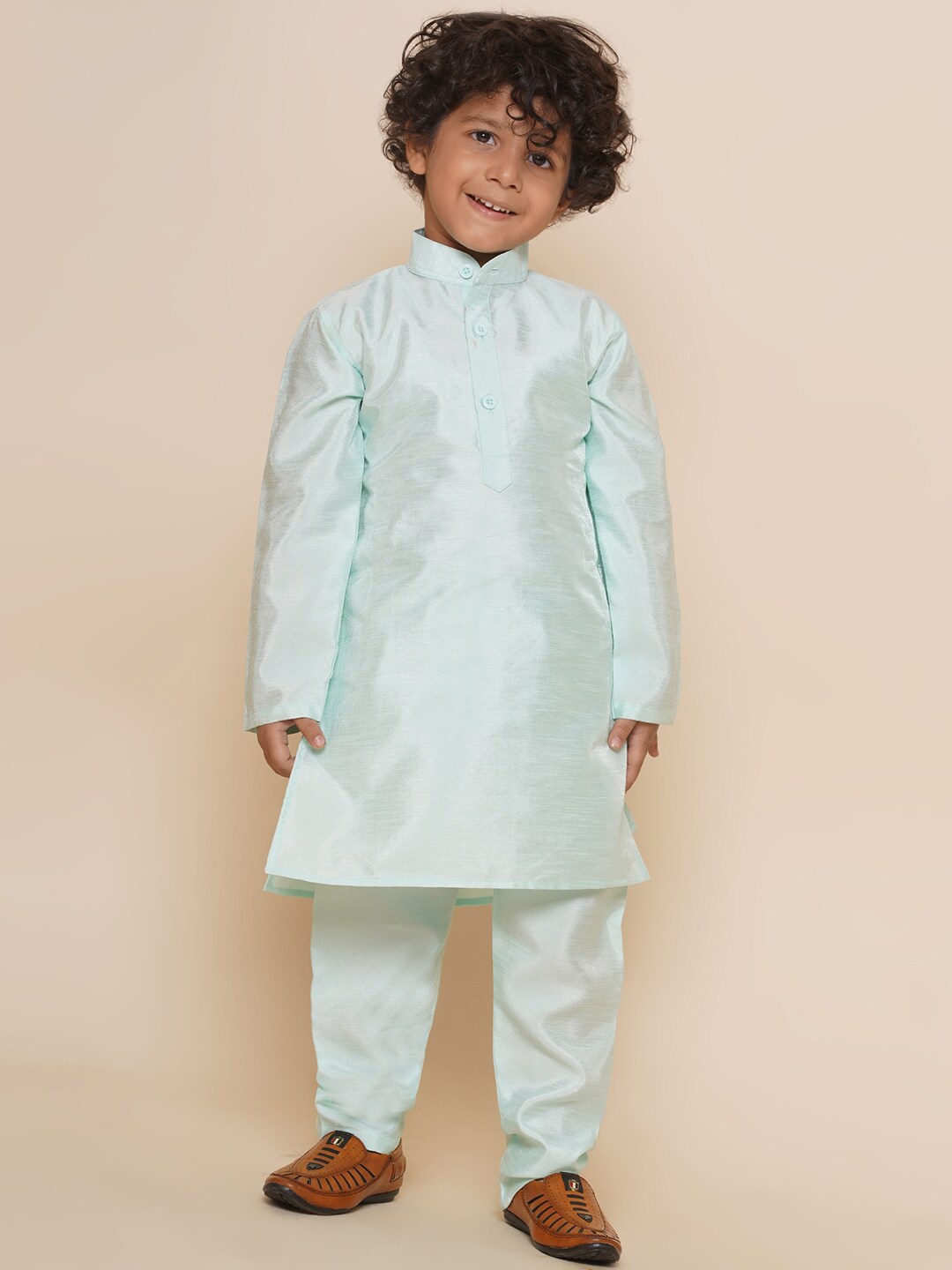 

Aj DEZInES Boys Band Collar Kurta with Pyjamas, Turquoise blue