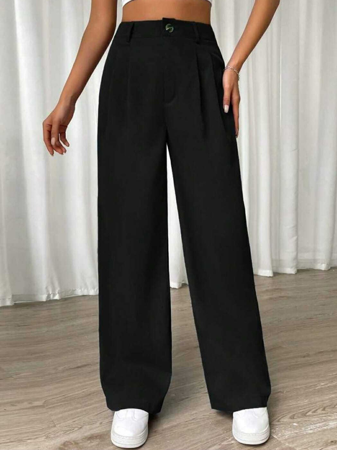 

BROADSTAR Women Pleated Korean Pants, Black
