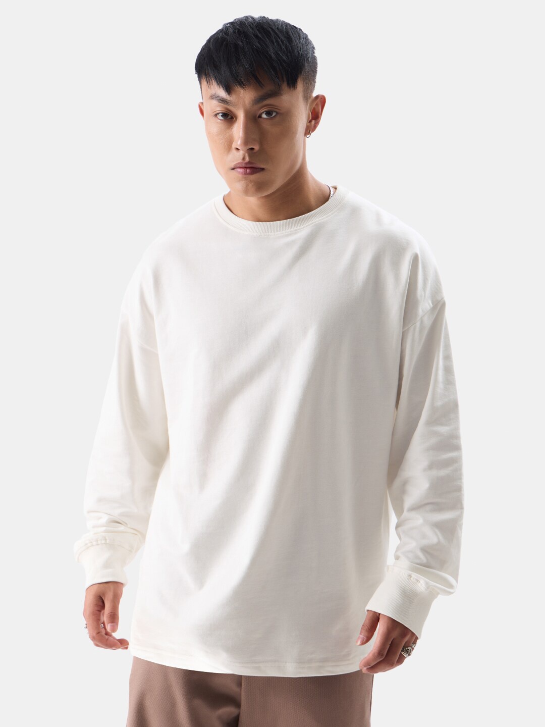 

The Souled Store White Drop Shoulder Sleeves Pure Cotton Oversized T-shirt