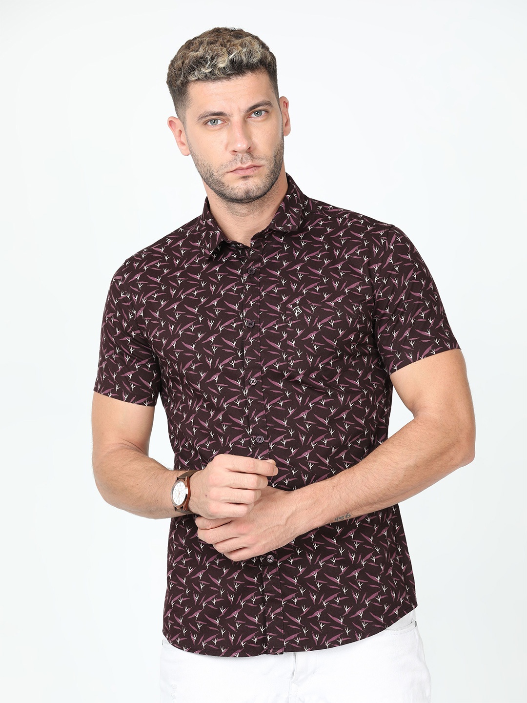 

CP BRO Slim Fit Floral Opaque Printed Cotton Casual Shirt, Maroon