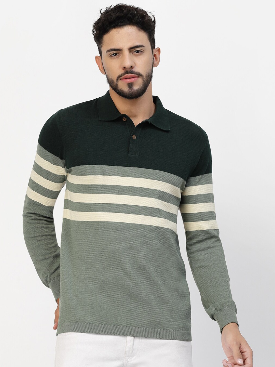

Kalt Colourblocked Polo Collar Long Sleeves T-Shirt, Olive
