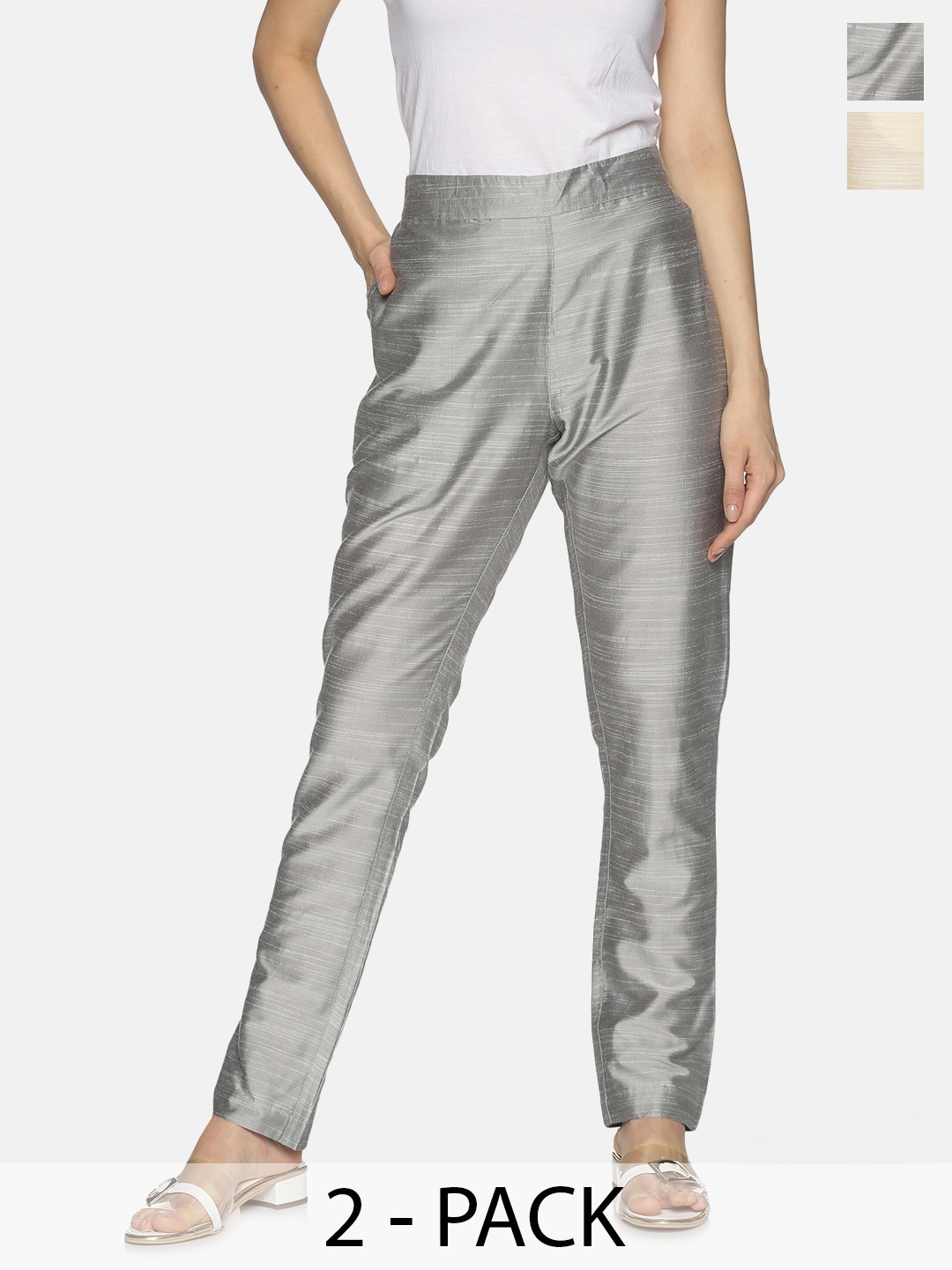 

Saffron Threads Women Pack Of 2 Original Easy Wash Trousers, Off white