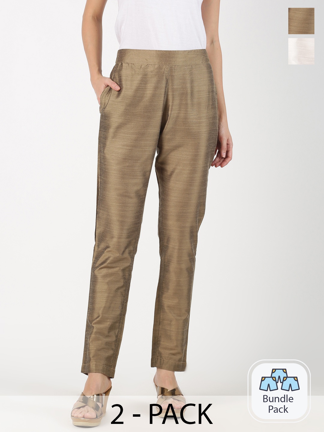 

Saffron Threads Women Pack of 2 Original Easy Wash Trousers, Gold