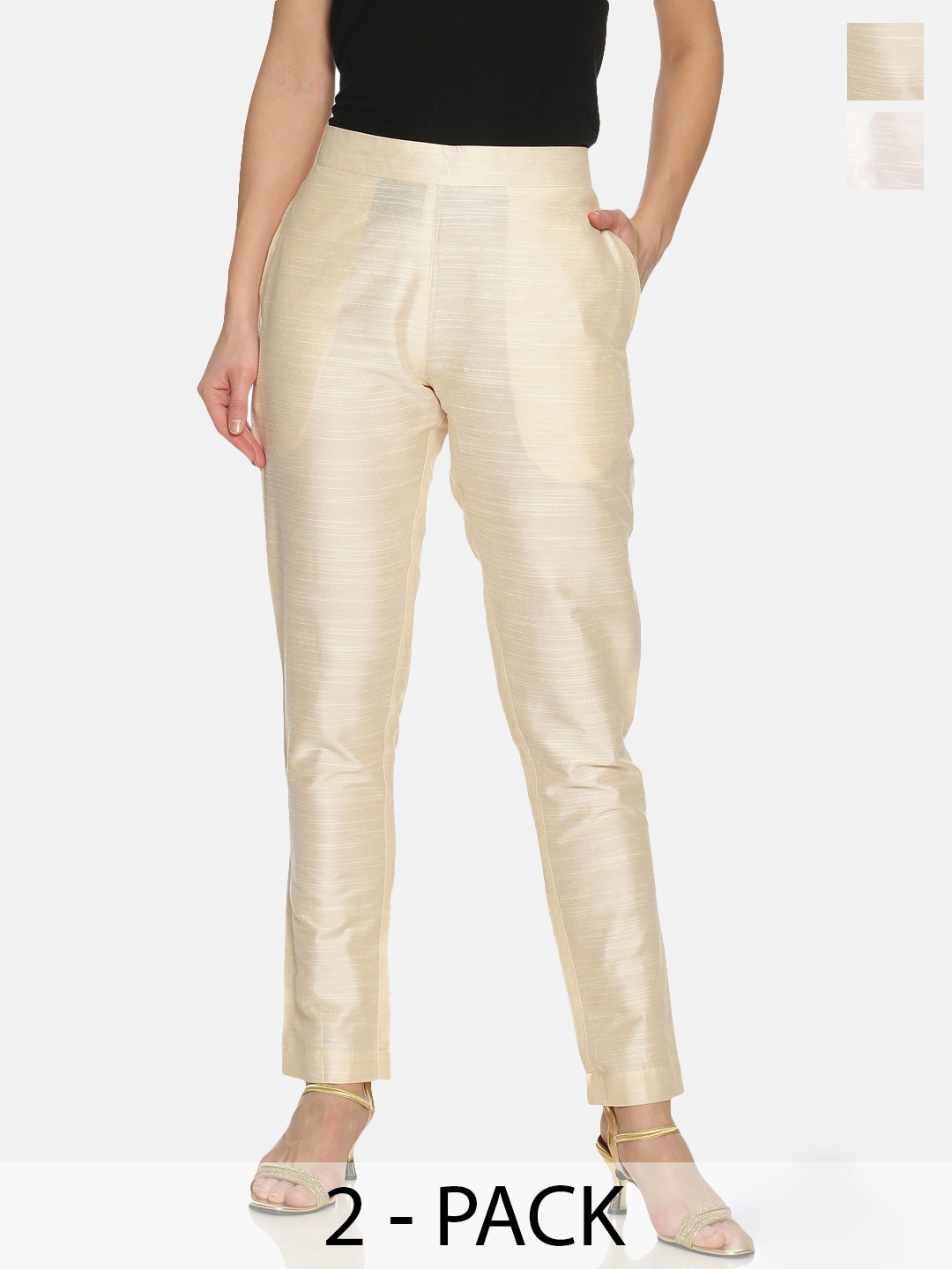 

Saffron Threads Women Pack Of 2 Original Easy Wash Trousers, White