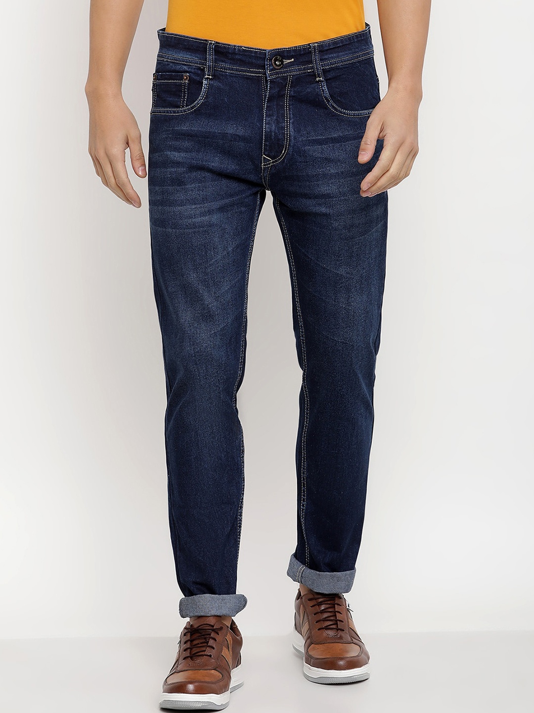 

JUMP USA Men Comfort Relaxed Fit Light Fade Clean Look Stretchable Jeans, Navy blue