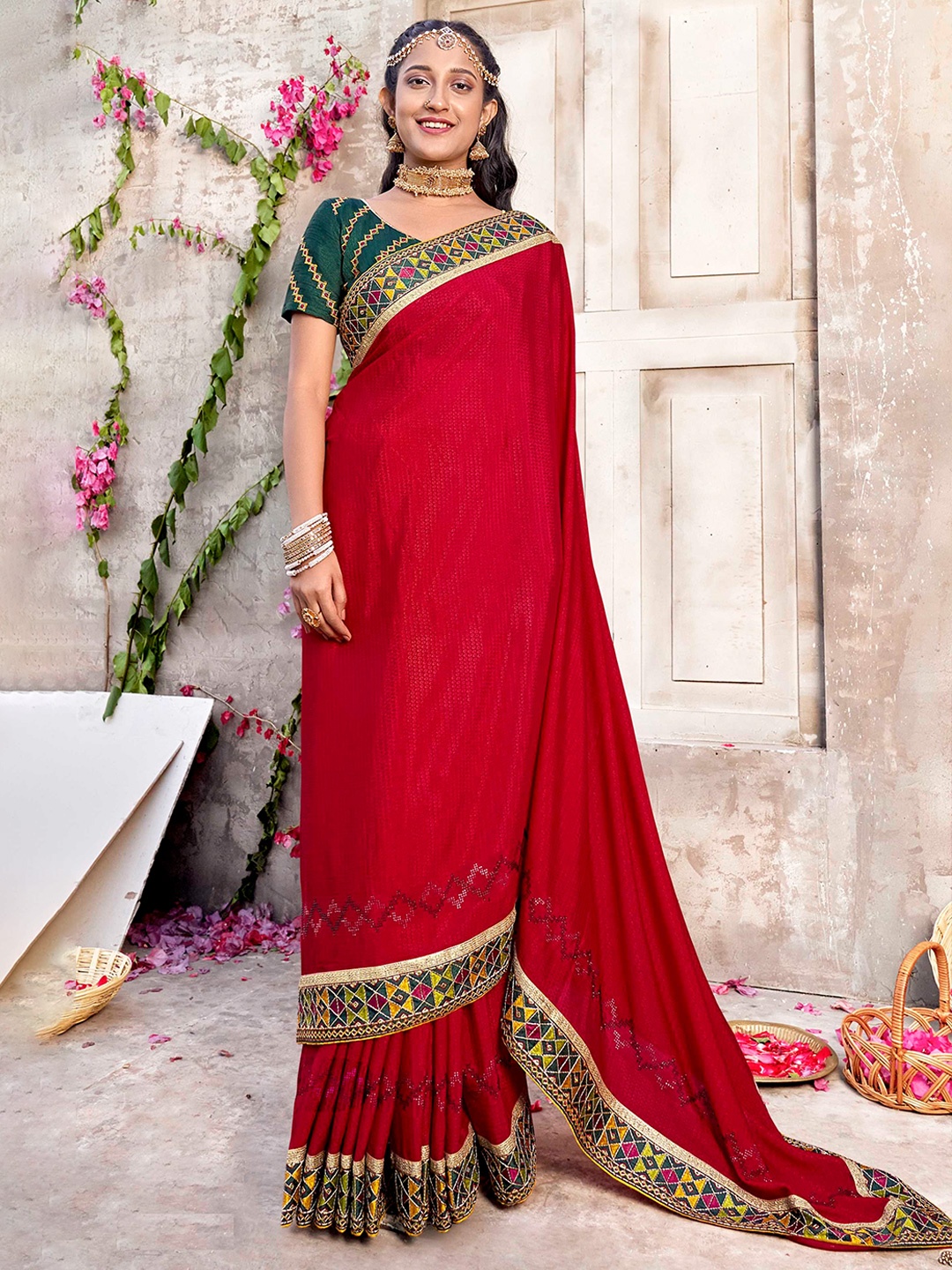 

Mitera Woven Design Festive Saree, Red