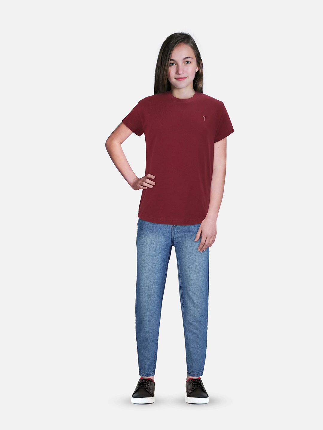 

Palm Tree Girls Regular Cotton T-Shirt, Maroon