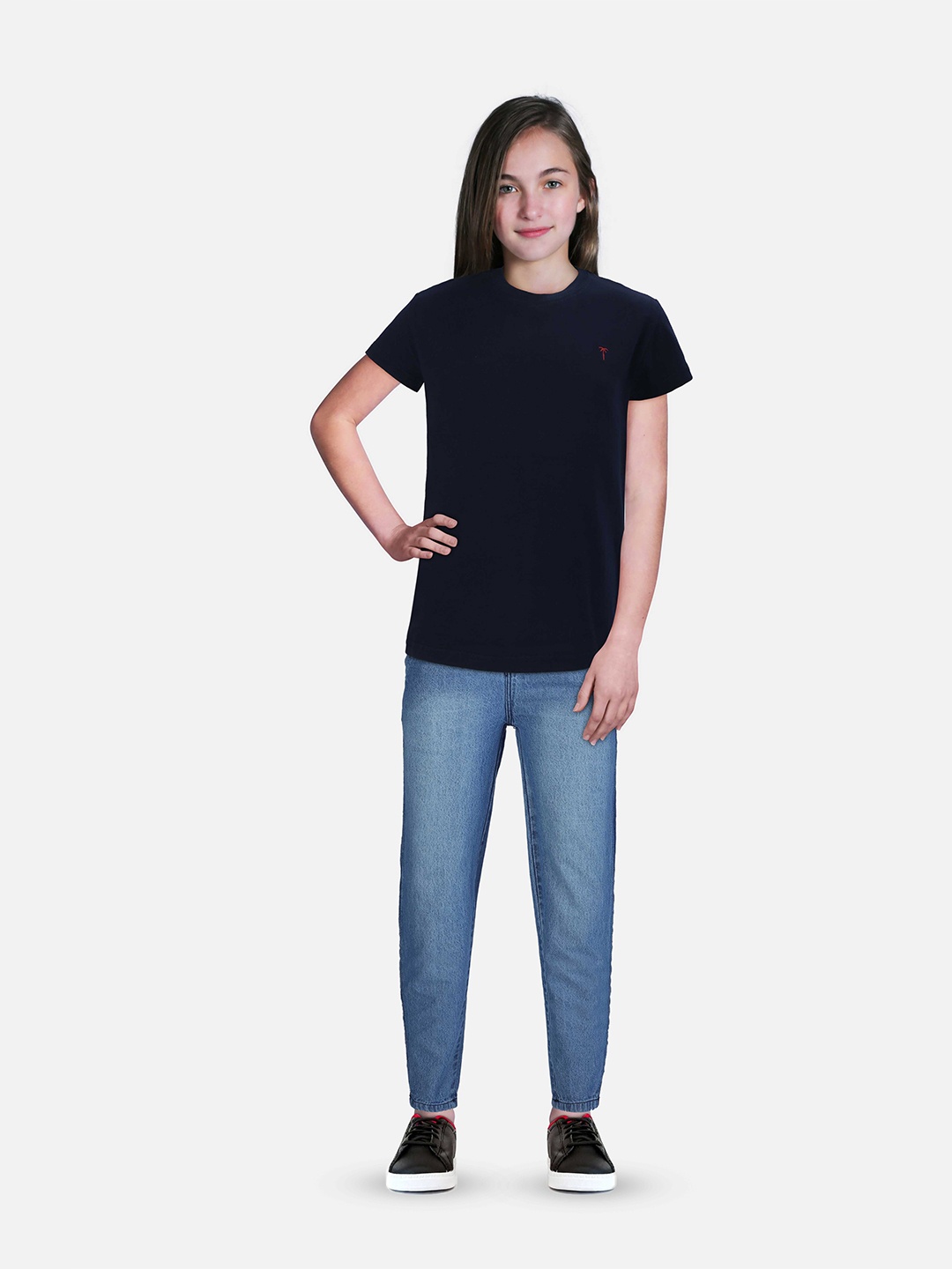

Palm Tree Girls Regular Cotton T-Shirt, Navy blue