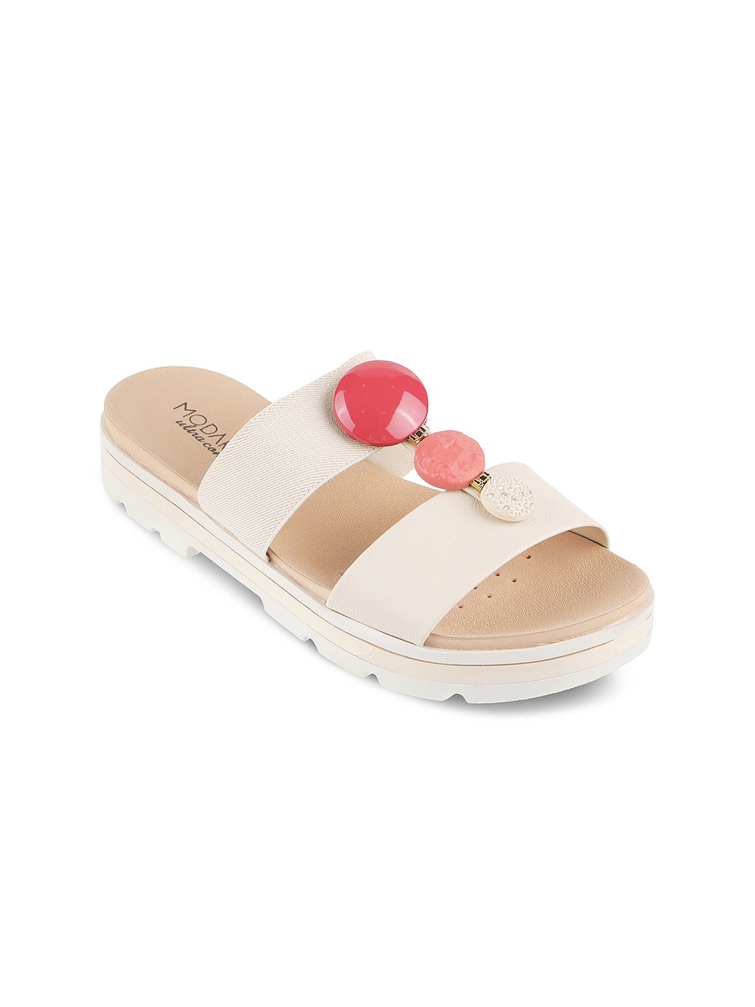

MODARE Embellished Open Toe Flats, Cream