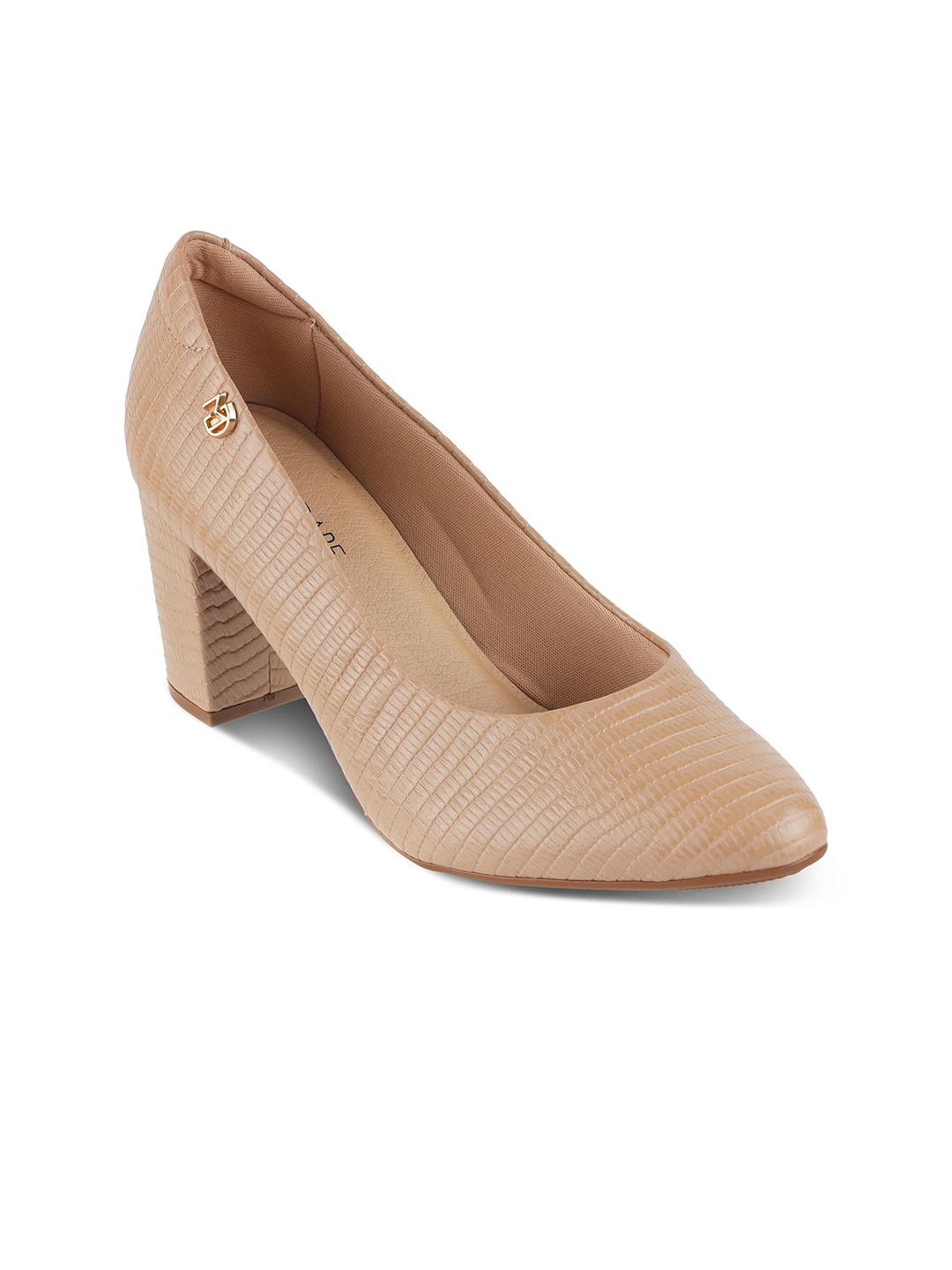 

MODARE Textured Pointed Toe Block Heel Pumps, Beige