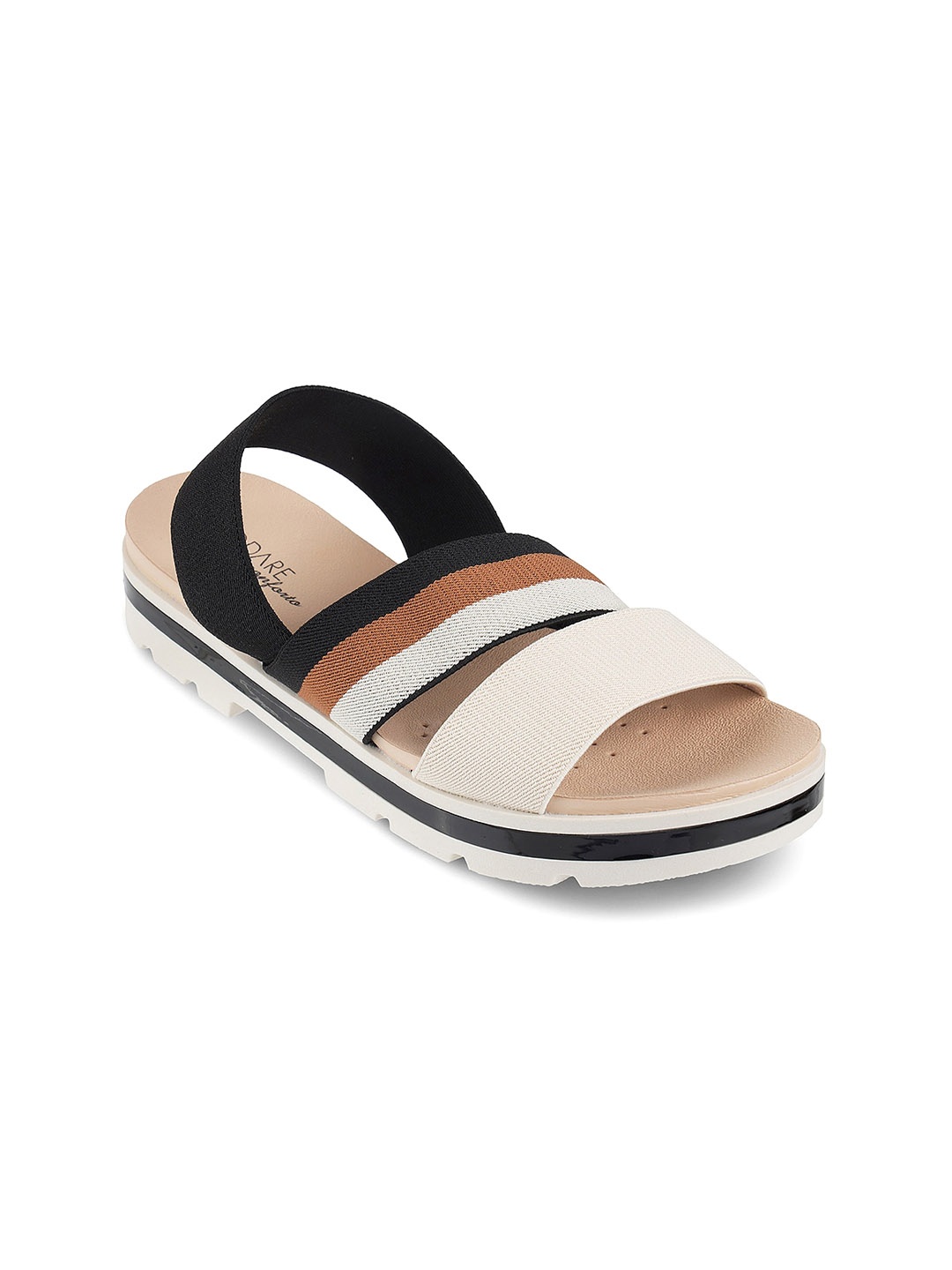 

MODARE Colourblocked Open Toe Flats With Backstrap, Black