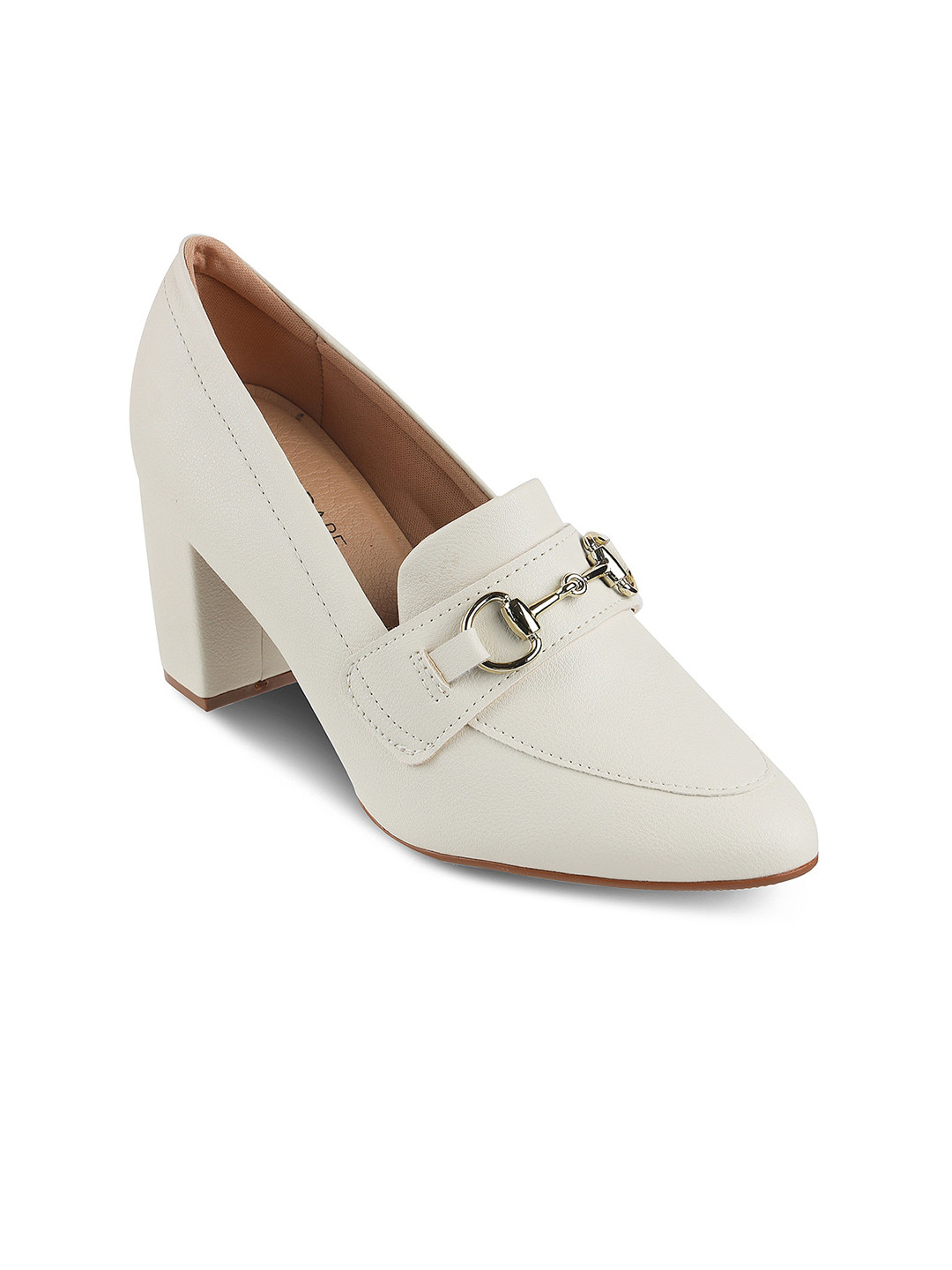 

MODARE Buckled Pointed Toe Block Heel Pumps, Off white