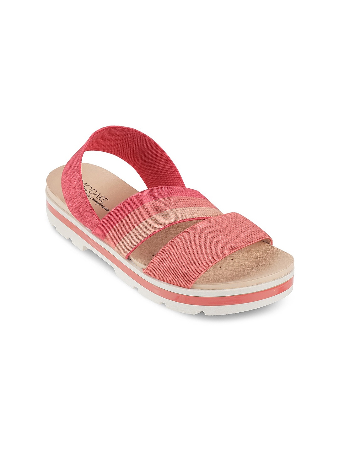 

MODARE Two Strap Open Toe Flats With Backstrap, Pink