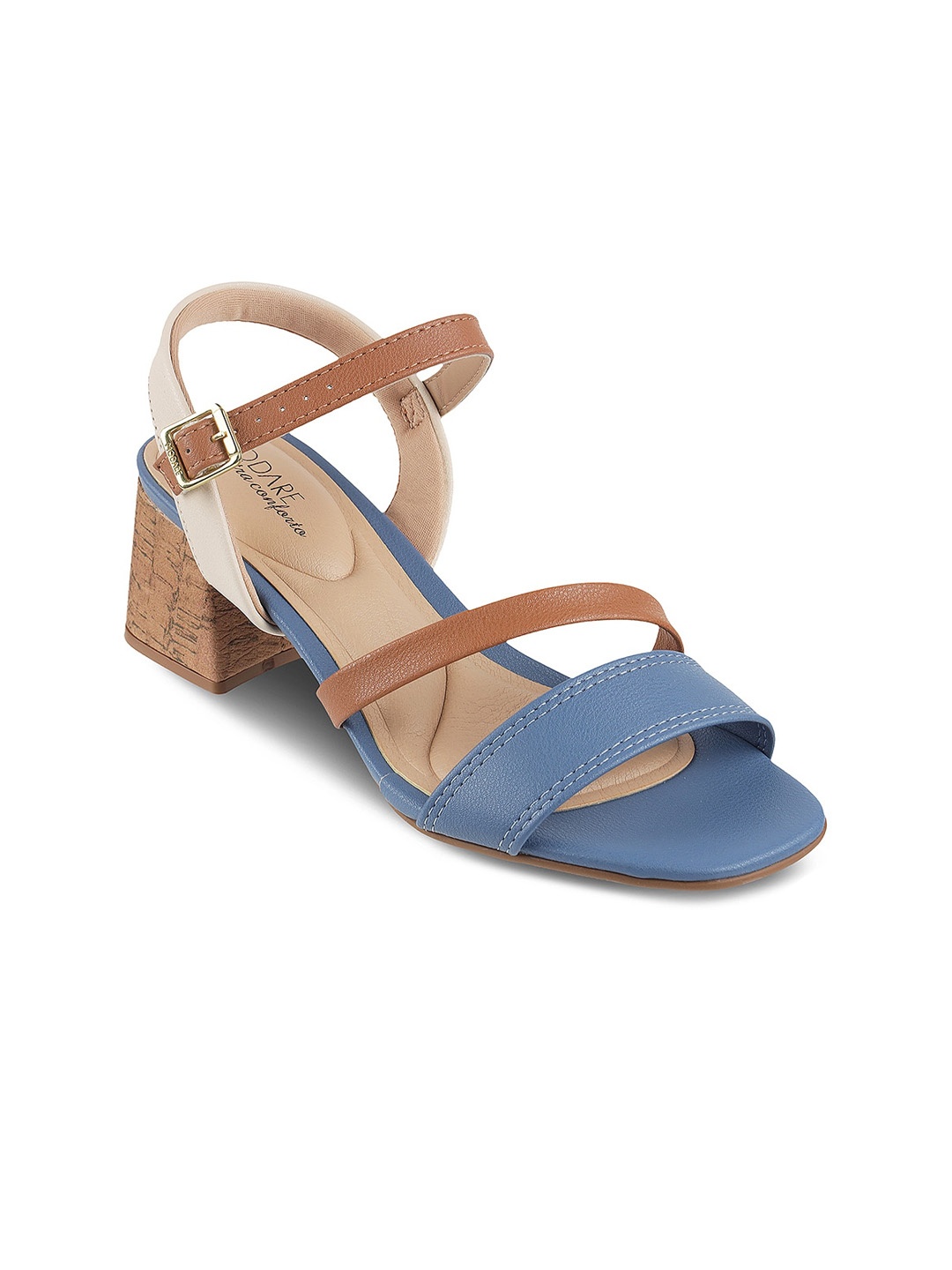 

MODARE Strappy Open Toe Block Heels With Buckle Closure, Blue