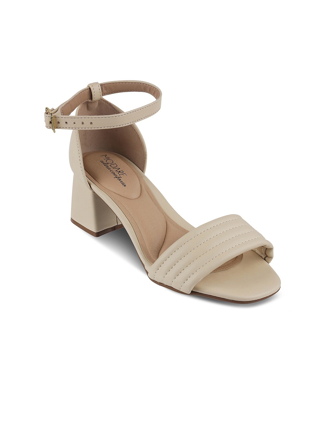 

MODARE Textured Open Toe Block Heels With Ankle Loop, Cream