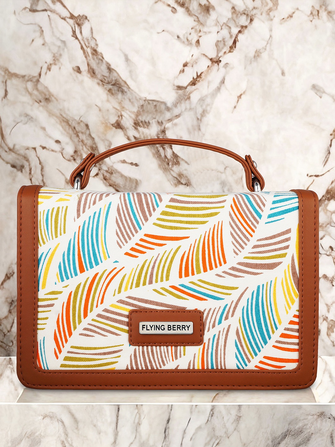

FLYING BERRY Abstract Print Structured Sling Bag, Off white