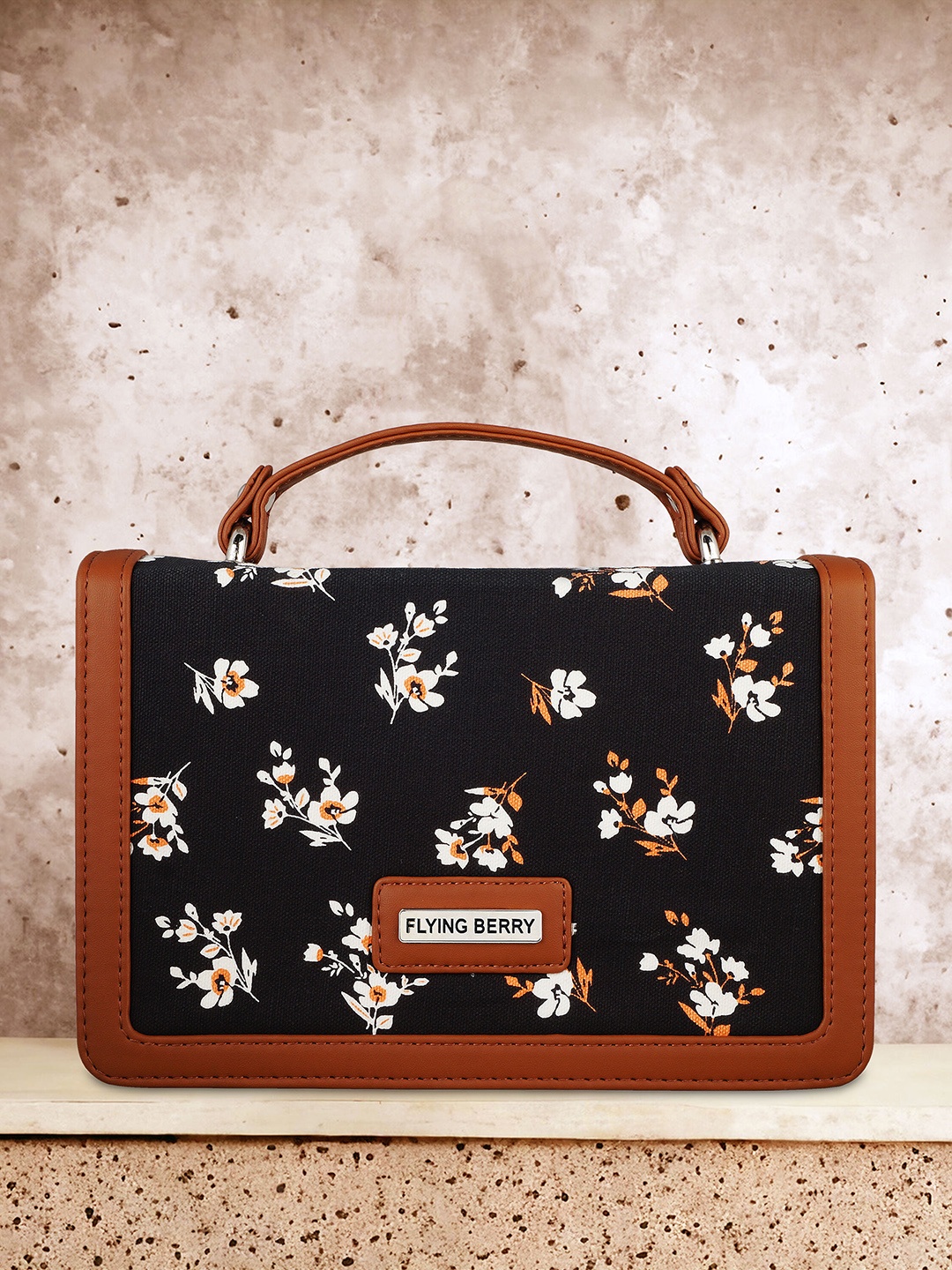 

FLYING BERRY Floral Print Structured Sling Bag, Black
