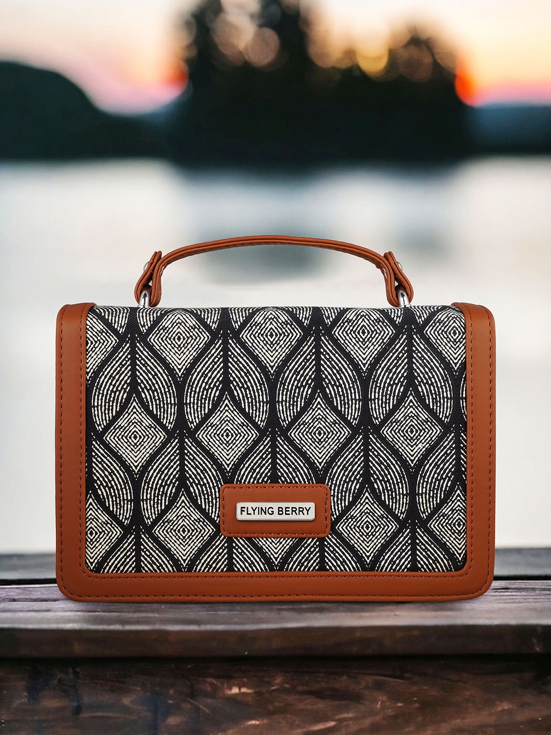 

FLYING BERRY Geometric Print Structured Sling Bag, Black