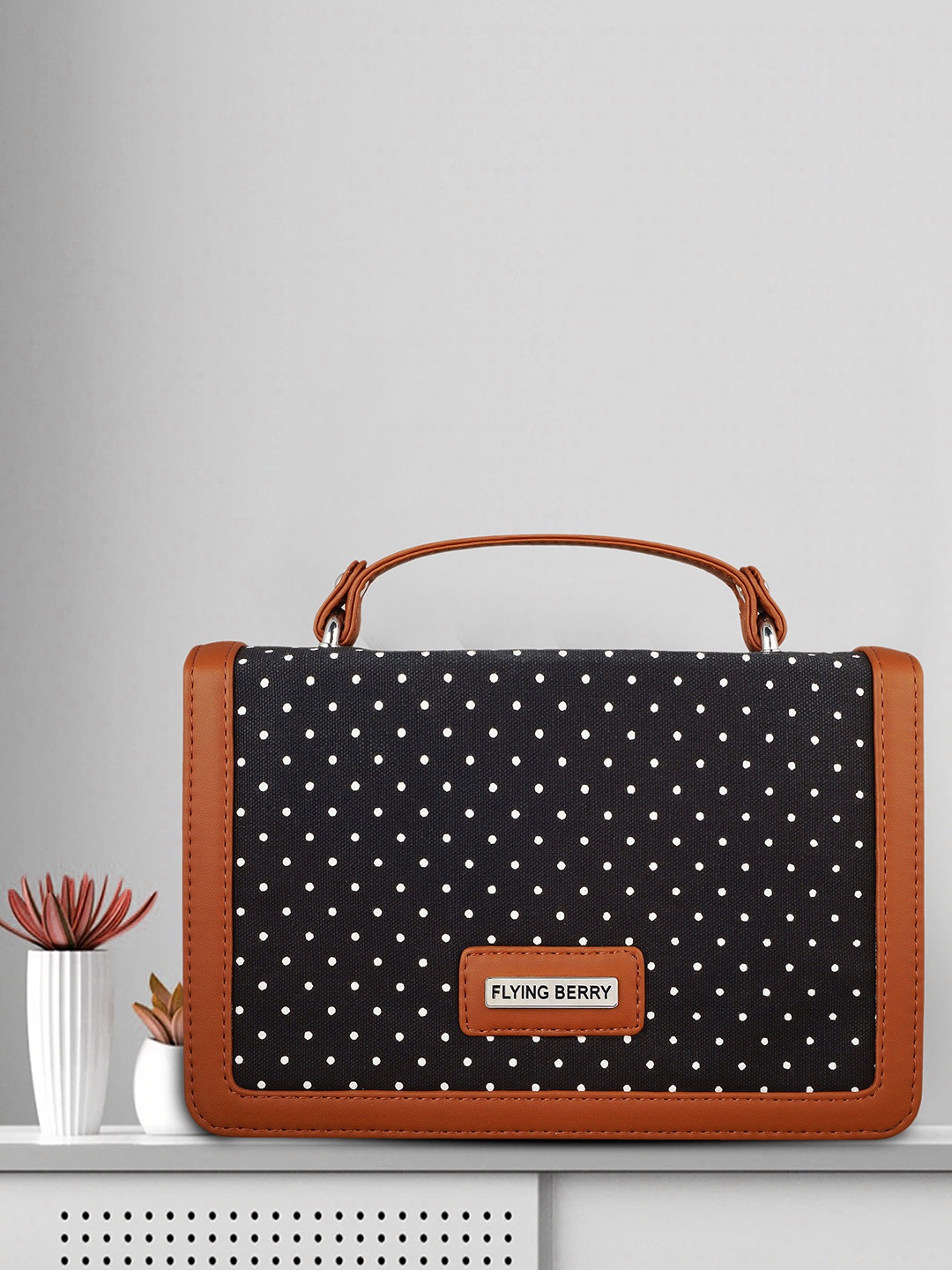 

FLYING BERRY Ethnic Print Structured Sling Bag, Black
